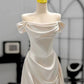 Chic Mermaid Strapless Short Sleeves White Satin Wedding Dresses With Ruffles C3255
