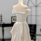 Chic Mermaid Strapless Short Sleeves White Satin Wedding Dresses With Ruffles C3255