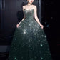 Elegant A line Strapless Green Sequin Long Prom Dress Evening Dresses C3257