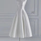 Chic A line Spaghetti Straps Tea Length White Satin Wedding Dresses With Lace C3256