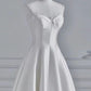 Chic A line Spaghetti Straps Tea Length White Satin Wedding Dresses With Lace C3256