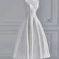Chic A line Spaghetti Straps Tea Length White Satin Wedding Dresses With Lace C3256