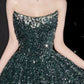 Elegant A line Strapless Green Sequin Long Prom Dress Evening Dresses C3257
