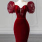 Elegant Mermaid Sweetheart Burgundy Short Sleeves Long Prom Dress Evening Dresses C3261