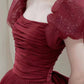 Elegant Ball Gown Sweetheart Burgundy Short Sleeves Long Prom Dress Evening Dresses C3263