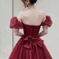 Elegant Ball Gown Sweetheart Burgundy Short Sleeves Long Prom Dress Evening Dresses C3263