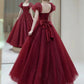 Elegant Ball Gown Sweetheart Burgundy Short Sleeves Long Prom Dress Evening Dresses C3263