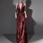 Sexy Mermaid V Neckline Burgundy Sequin Prom Dresses Evening Dress With Beads C3264