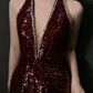 Sexy Mermaid V Neckline Burgundy Sequin Prom Dresses Evening Dress With Beads C3264