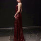 Sexy Mermaid V Neckline Burgundy Sequin Prom Dresses Evening Dress With Beads C3264