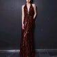 Sexy Mermaid V Neckline Burgundy Sequin Prom Dresses Evening Dress With Beads C3264