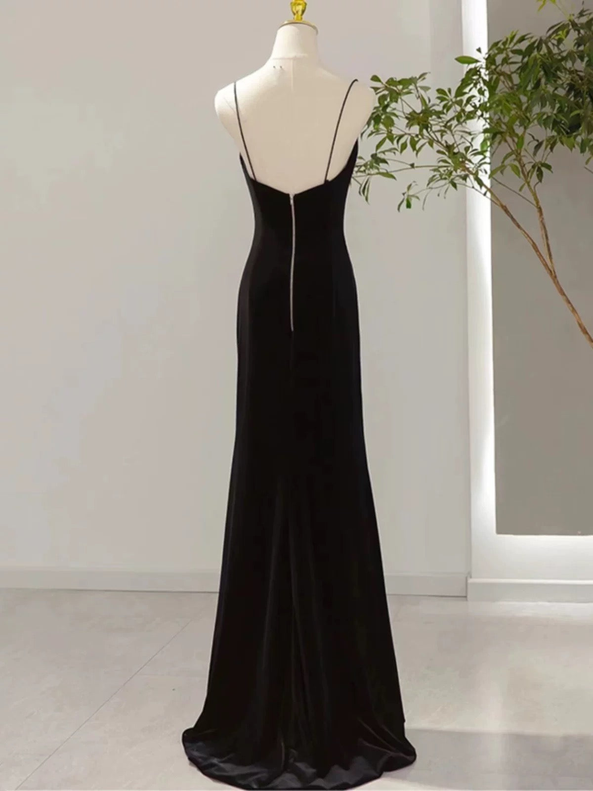 Sexy Mermaid Spaghetti Straps Black Long Prom Dresses Evening Dress C3265