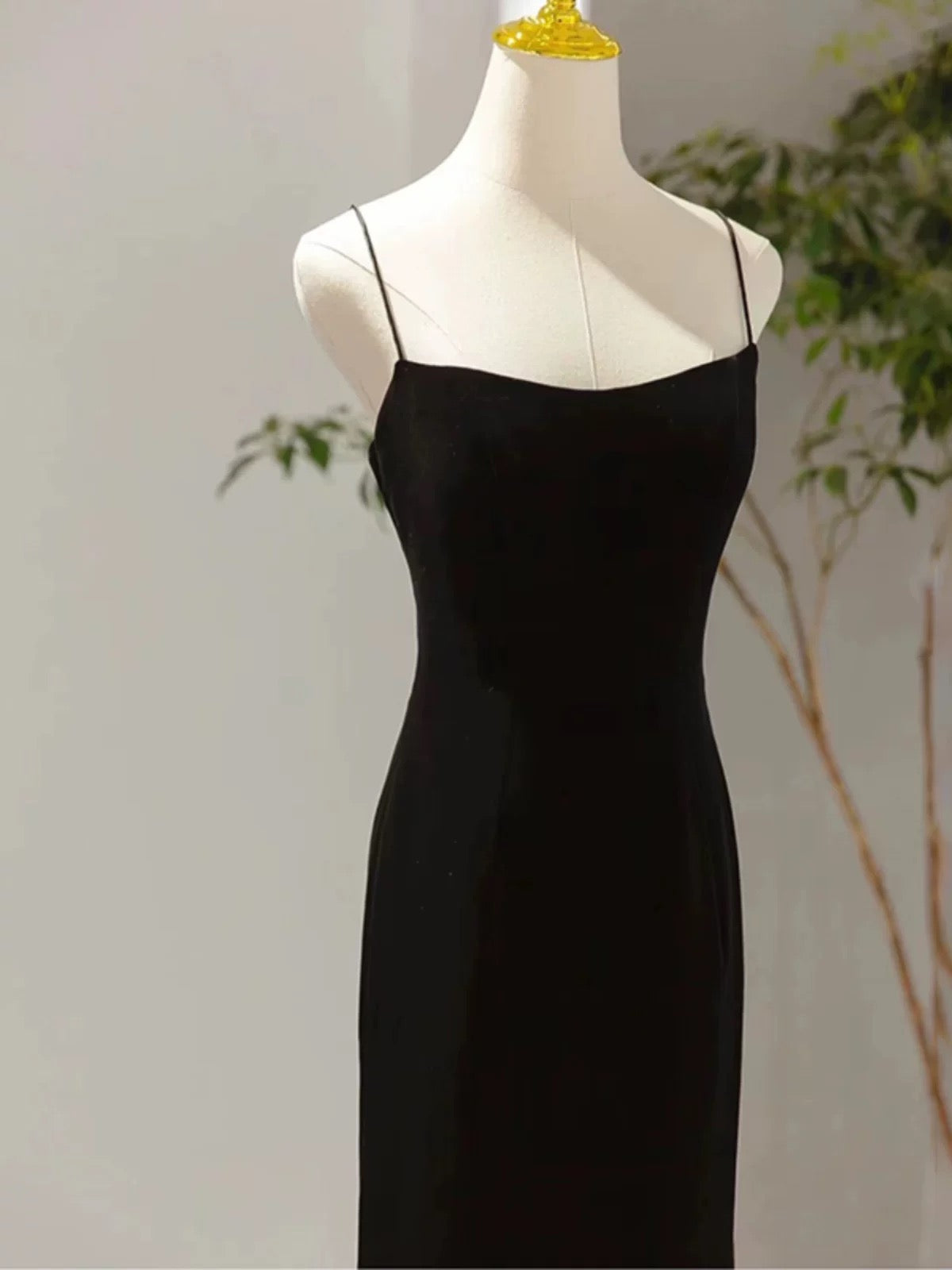 Sexy Mermaid Spaghetti Straps Black Long Prom Dresses Evening Dress C3265