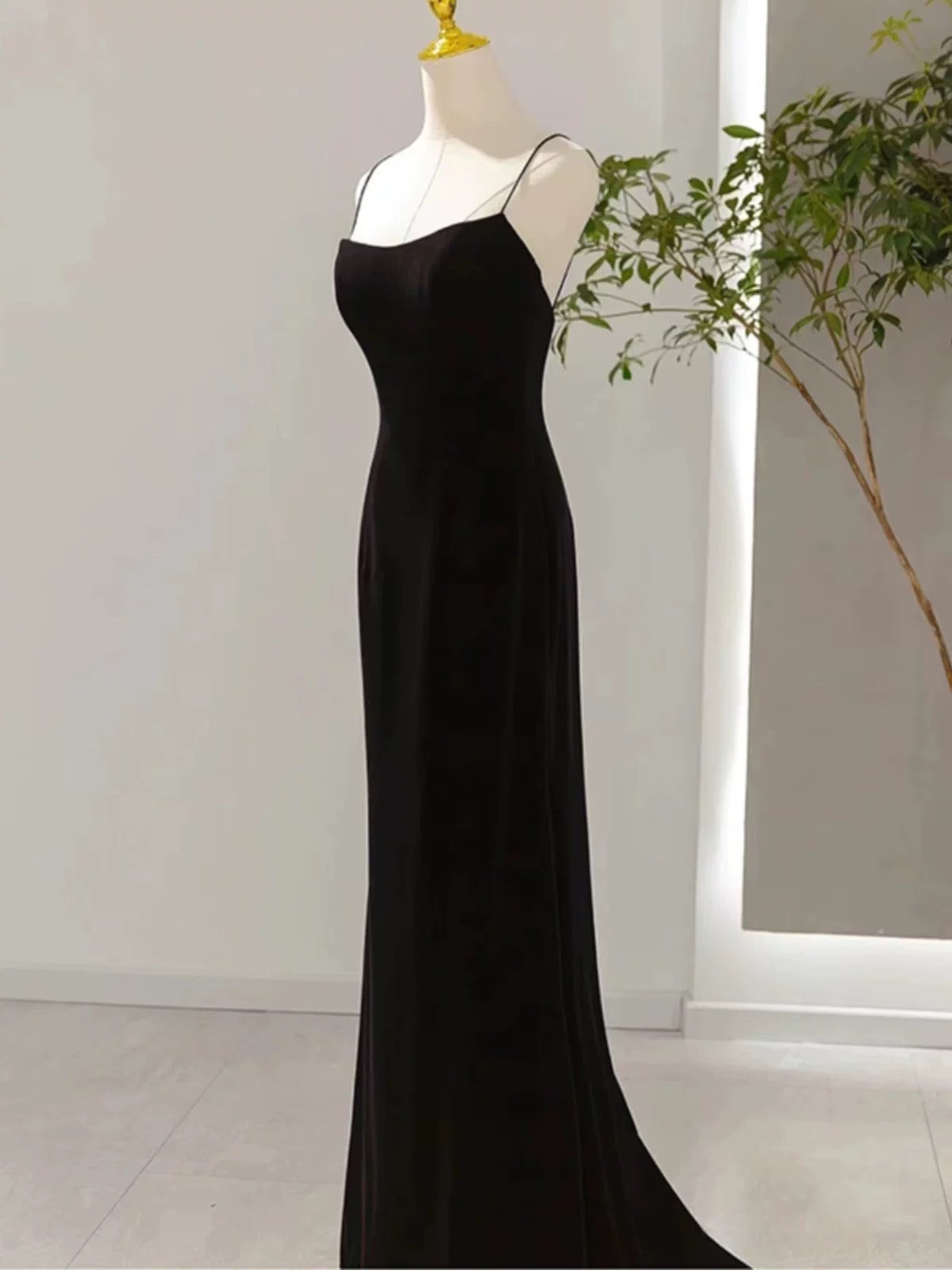Sexy Mermaid Spaghetti Straps Black Long Prom Dresses Evening Dress C3265