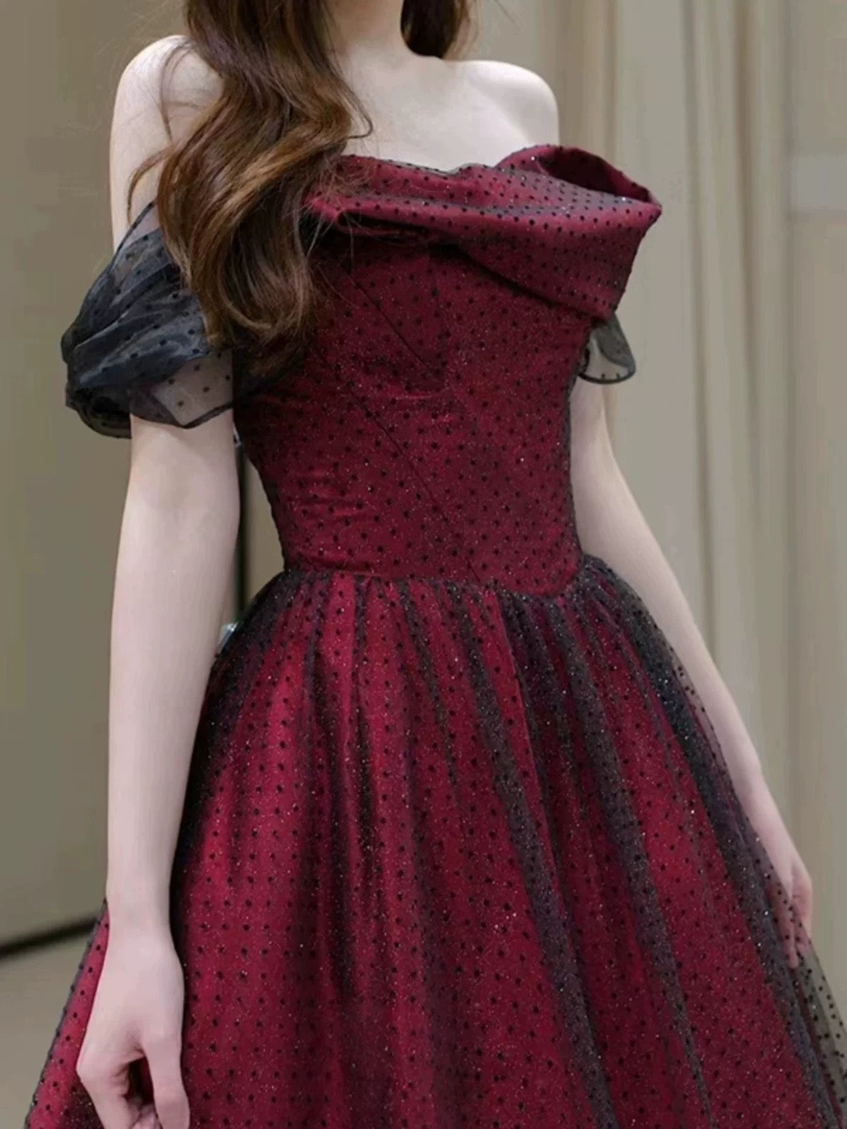 Sexy Ball Gown Off The Shoulder Red Tulle Long Prom Dresses Evening Dress C3267