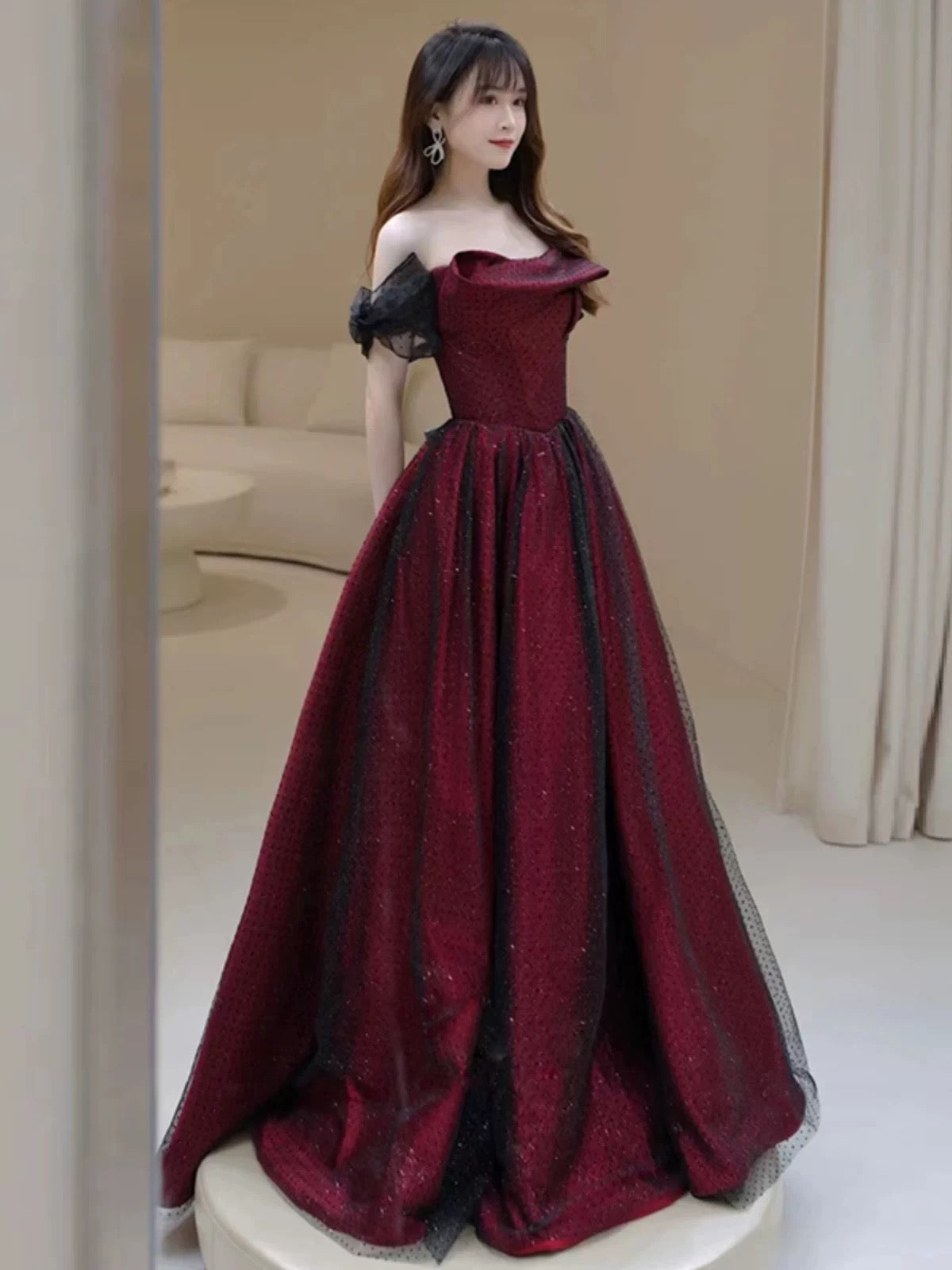 Sexy Ball Gown Off The Shoulder Red Tulle Long Prom Dresses Evening Dress C3267