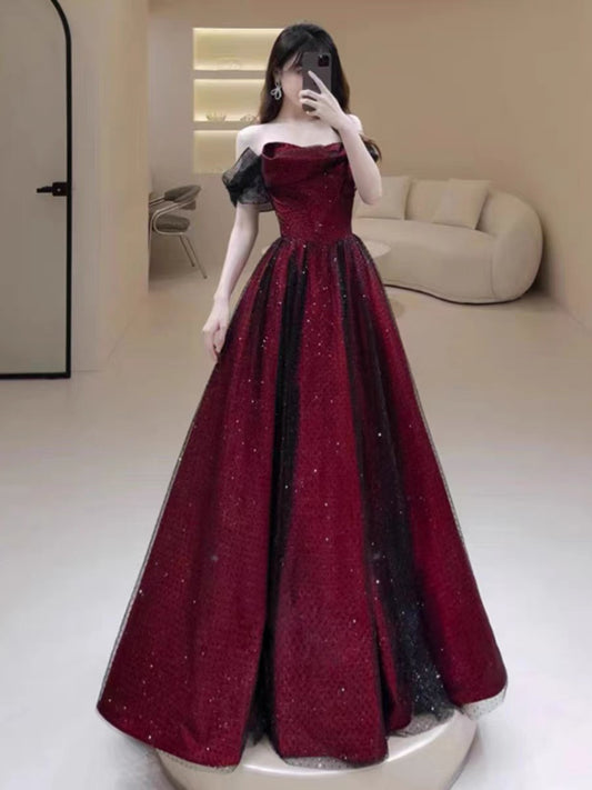 Sexy Ball Gown Off The Shoulder Red Tulle Long Prom Dresses Evening Dress C3267