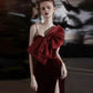 Elegant Mermaid Spaghetti Straps Burgundy Long Prom Dress Evening Dresses C3268