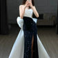 Robe de soirée longue élégante à paillettes noires et à bretelles style sirène C3269