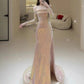 Elegant Mermaid Strapless Pink Slit Sequin Long Prom Dress Evening Dresses C3270