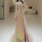 Elegant Mermaid Strapless Pink Slit Sequin Long Prom Dress Evening Dresses C3270