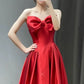 Elegant A line Sweetheart Red Satin Long Prom Dress Evening Dresses C3272