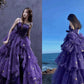 Elegant Ball Gown Strapless Purple Satin Long Prom Dress Evening Dresses C3273
