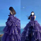 Elegant Ball Gown Strapless Purple Satin Long Prom Dress Evening Dresses C3273
