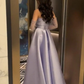 Robe de soirée longue en satin lilas à manches longues et sans bretelles, élégante, robe de bal, robe de soirée C3276