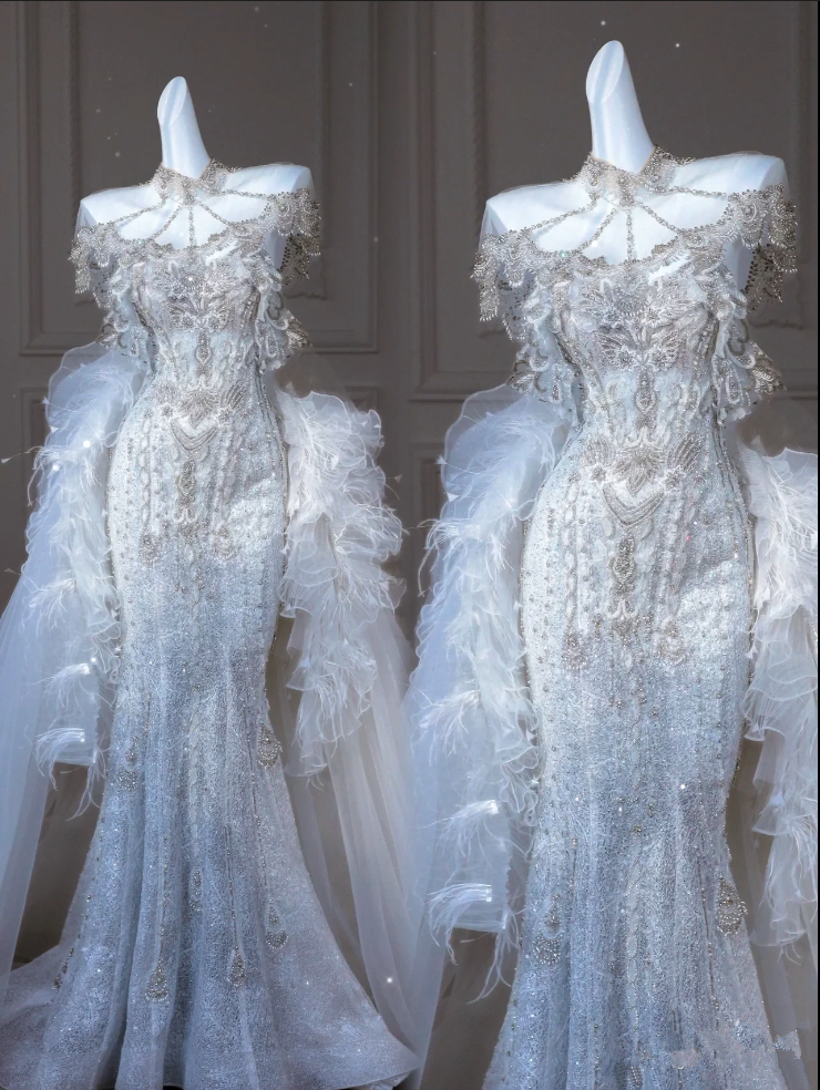 Elegant Mermaid Sweetheart Tulle Lace Long Wedding Dresses C328
