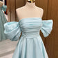 Robe de soirée longue simple en satin à épaules dénudées Robe de bal trapèze C3287