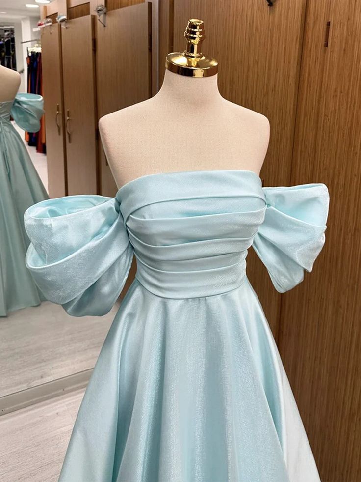 Robe de soirée longue simple en satin à épaules dénudées Robe de bal trapèze C3287
