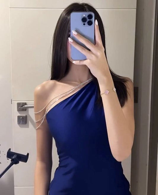 Classy Sheath One Shoulder Royal Blue Long Pleated Party Dress Prom Dresses Evening Dress C3288