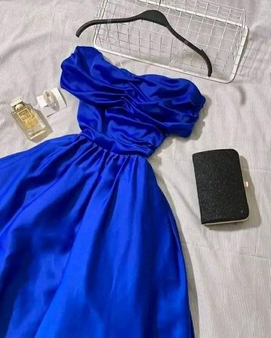 Sexy A line Off The Shoulder Royal Blue Prom Dress With Pleated Long Satin Prom Dresses Party Dress C3296