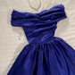 Robe de bal sexy à épaules dénudées bleu marine avec longue robe de soirée plissée en satin C3297