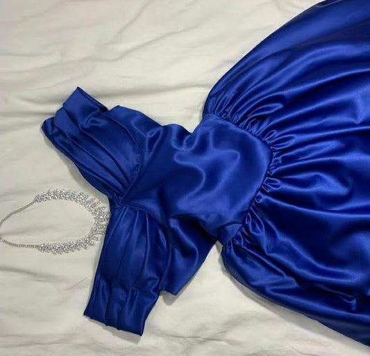 Sexy A line Off The Shoulder Royal Blue Prom Dress With Pleated Long Satin Prom Dresses Party Dress C3300