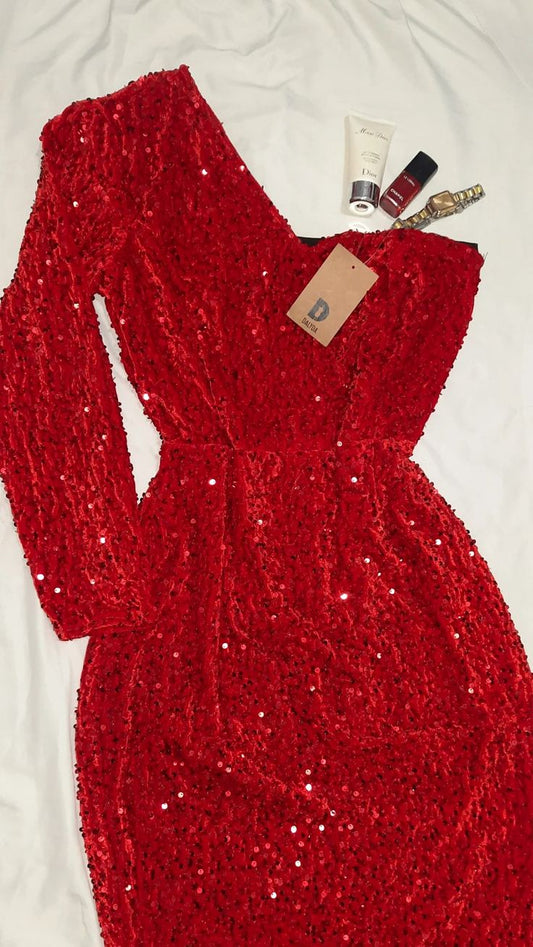 Classy Sheath One Shoulder Sequin Red Party Dress Prom Dresses Evening Dress C3308