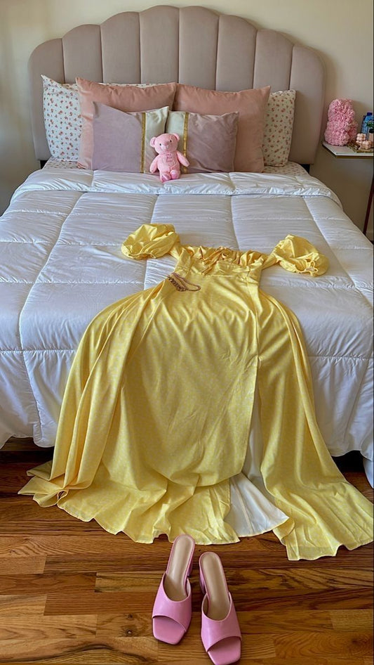 Classy A line Off The Shoulder Yellow Satin Long Party Dress Prom Dresses Evening Dress C3320