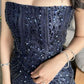 Sexy Mermaid Strapless Navy Blue Evening Dress Long Prom Dresses Party Dress With Beads C3325