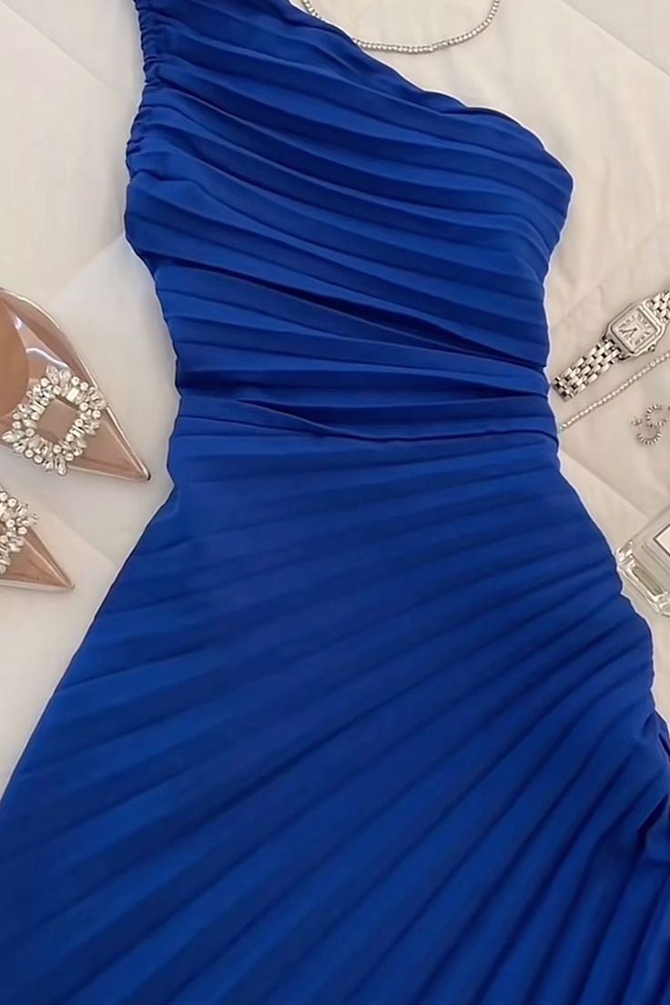 Classy Sheath One Shoulder Royal Blue Chiffon Long Party Dress Prom Dresses Evening Dress C3326