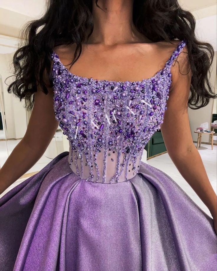 Classy A Line Spaghetti Straps Lilac Satin Long Party Dress Prom Dresses Evening Dress C3328