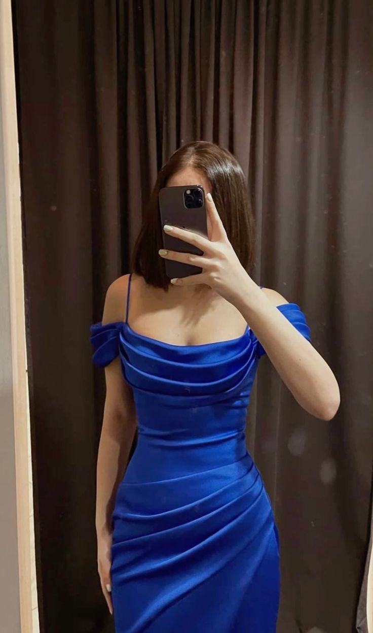 Elegant Sheath Spaghetti Straps Royal Blue Long Prom Dress Evening Dresses C3335