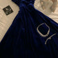 Elegant A Line Royal Blue Velvet Slit Long Prom Dress Evening Dresses C3338