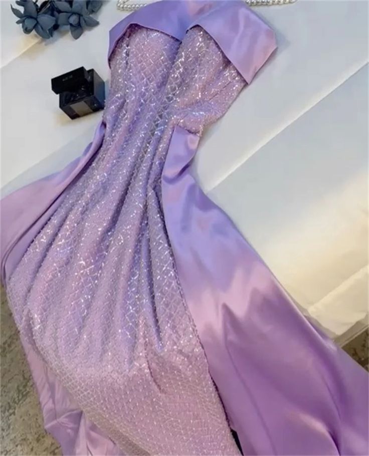 Classy Sheath Strapless Long Lilac Satin Party Dress Prom Dresses Evening Dress C3347