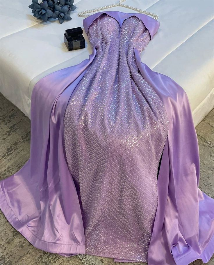 Classy Sheath Strapless Long Lilac Satin Party Dress Prom Dresses Evening Dress C3347
