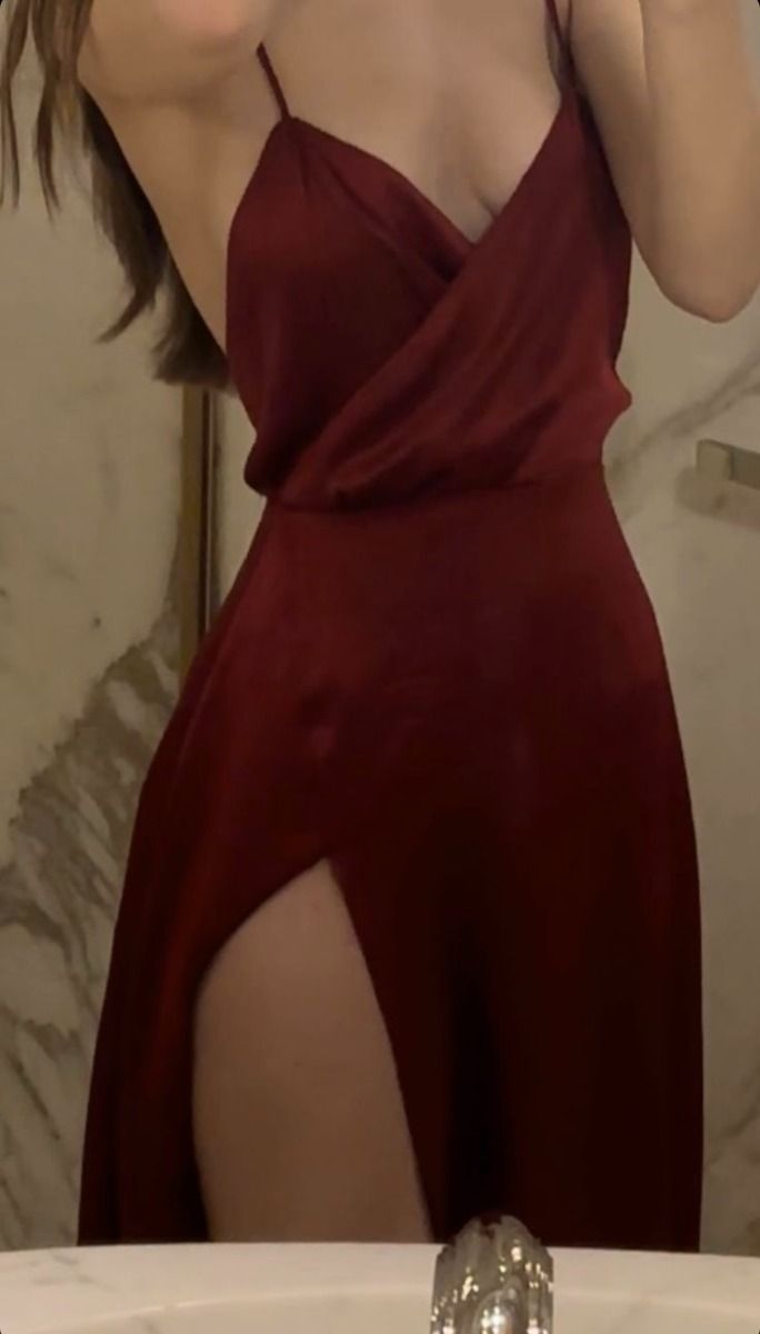 Classy A line Spaghetti Straps Red Satin Party Dress Prom Dresses Evening Dress C3349