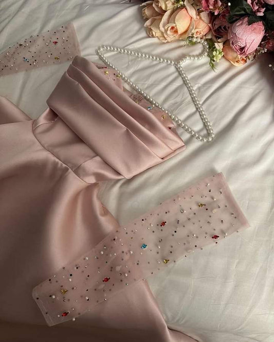 Elegant A Line Strapless Pink Satin Prom Dress Evening Dresses With Ruffles C3353