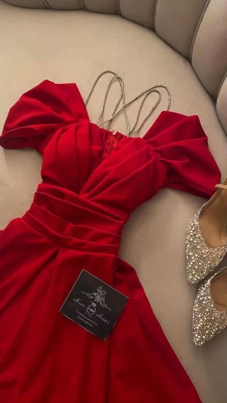 Elegant A Line Spaghetti Straps Red Long Prom Dress Evening Dresses C3358