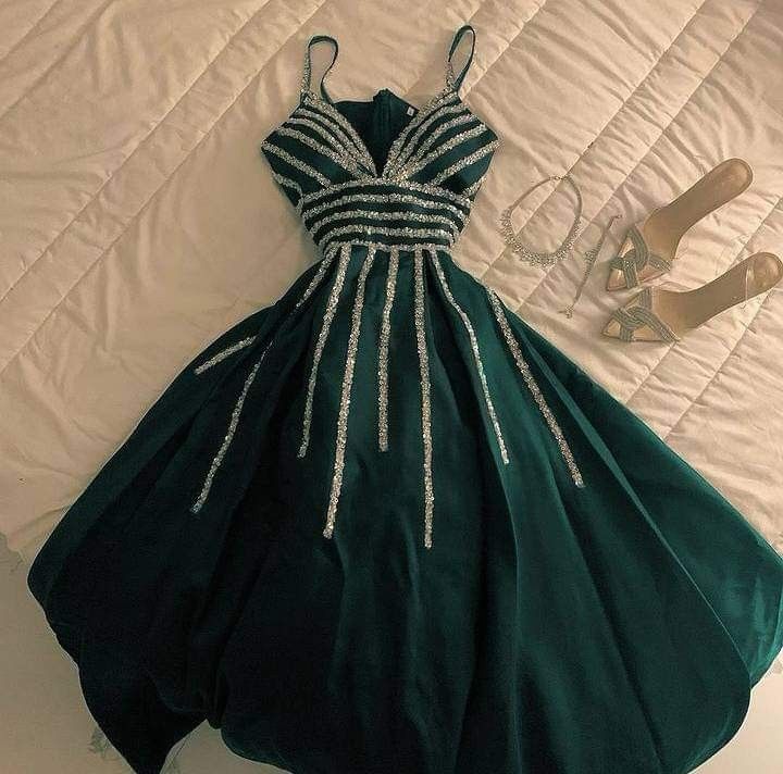 Elegant A Line Spaghetti Straps Dark Green Long Prom Dress Evening Dresses C3359