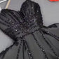 Elegant A Line Spaghetti Straps Black Satin Long Prom Dress Evening Dresses C3362